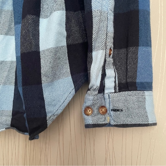 LL Bean Flannel Shirt Womens Small Tartan Plaid Blue Organic Cotton - Picture 6 of 9